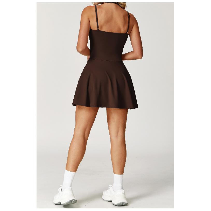 Trägerkleid mit Damentaschen, blickdichtes A-Linien-Lauf-, Yoga-, Tenniskleid für Damen