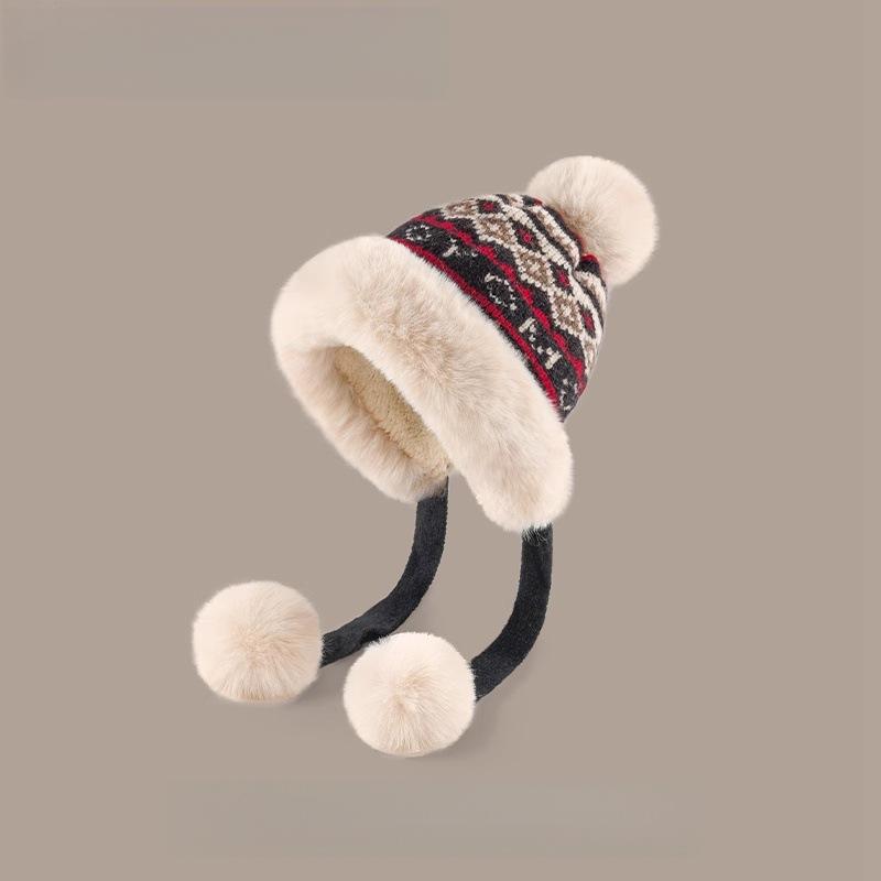 Winter Plush Women's Hat Plush Thickened Warm Knitted Ear Protection Hat Windproof Retro Fashion Coldproof Lei Feng Hat