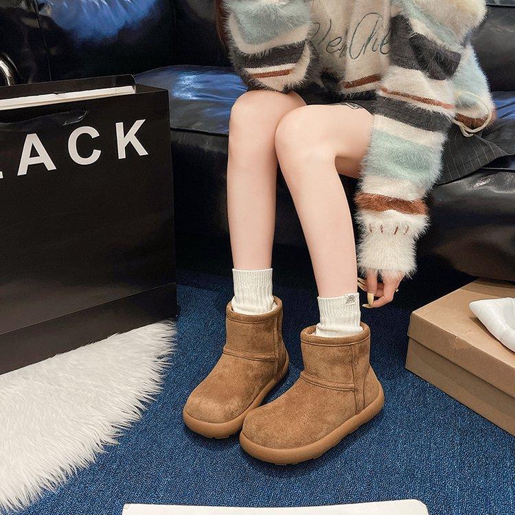 Dam Snökängor Varma Plysch Slip-on Enfärgade Mode Dam Ankelkänga Dam Vinter Bekväma Skor Halkfria