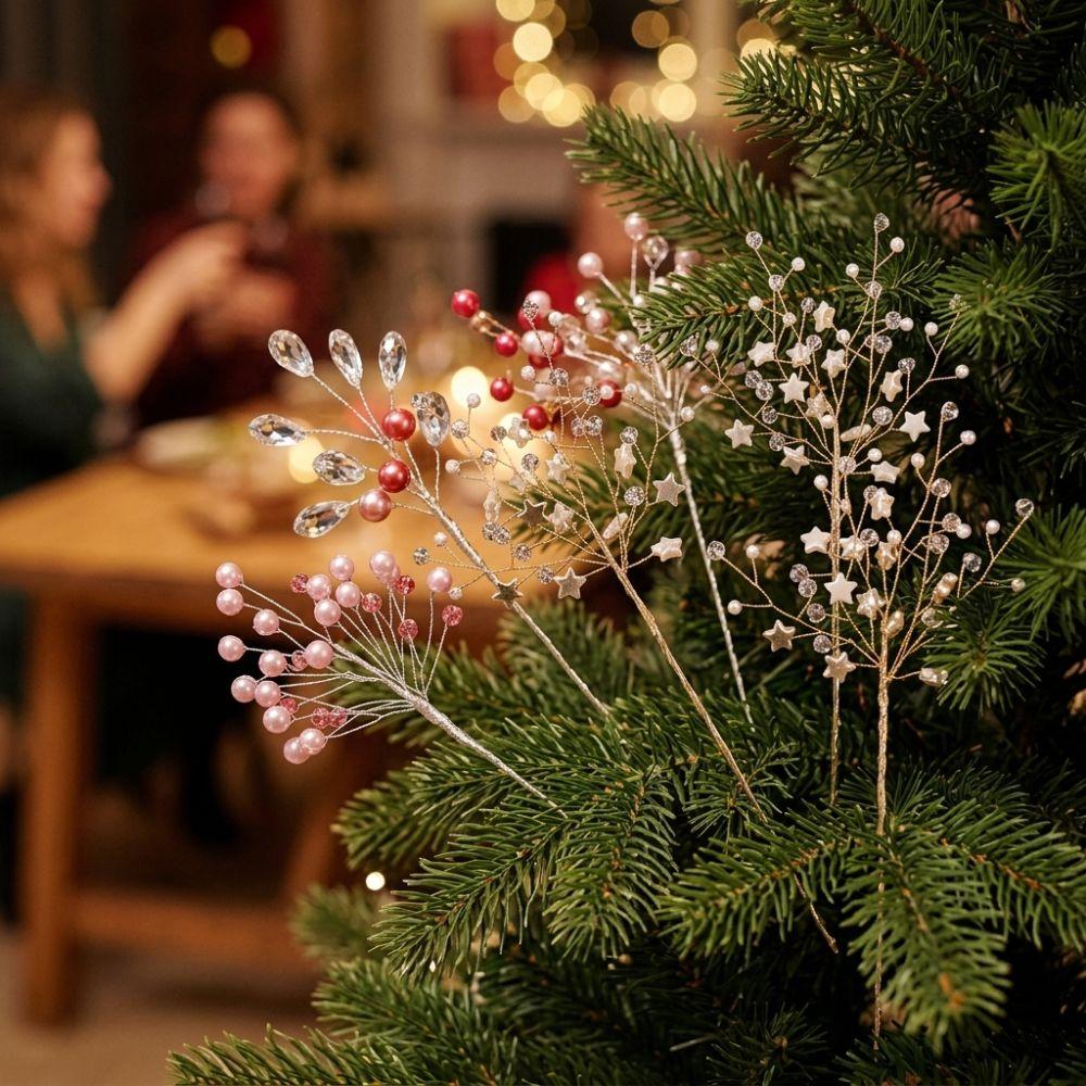 Glitzer Perle Kristall Weihnachten Pick Realistisch Perlenkette Ranke Edelstein Stern Weihnachtsbaum Ast Handgefertigt Handgemacht