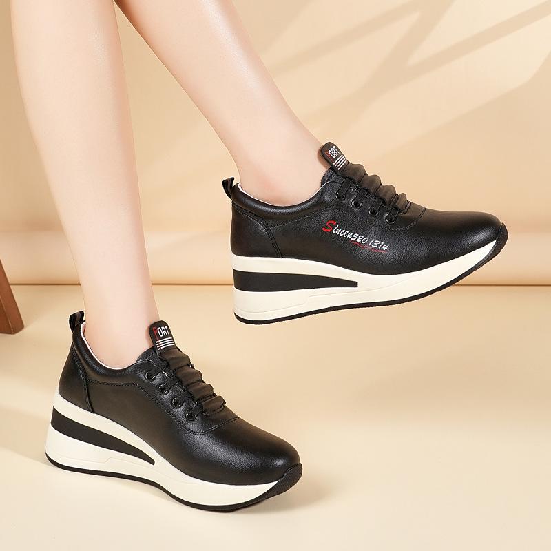 Women's Thick-Soled Leather Platform Shoes - Versatile, Lightweight, Height-Enhancing, and Stylish for Spring and Autumn 2025