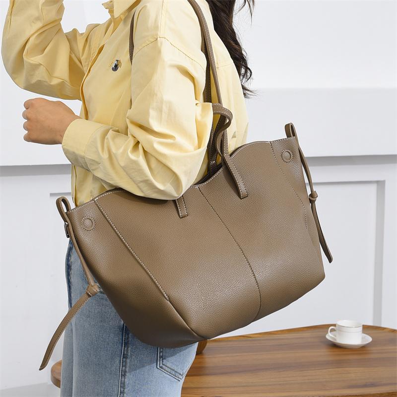 Fashi 2-in-1 Leder-Tragetaschen-Set für Damen, Große Schultertasche mit Litschi-Muster und passender Tasche für Arbeit, Einkaufen & Reisen