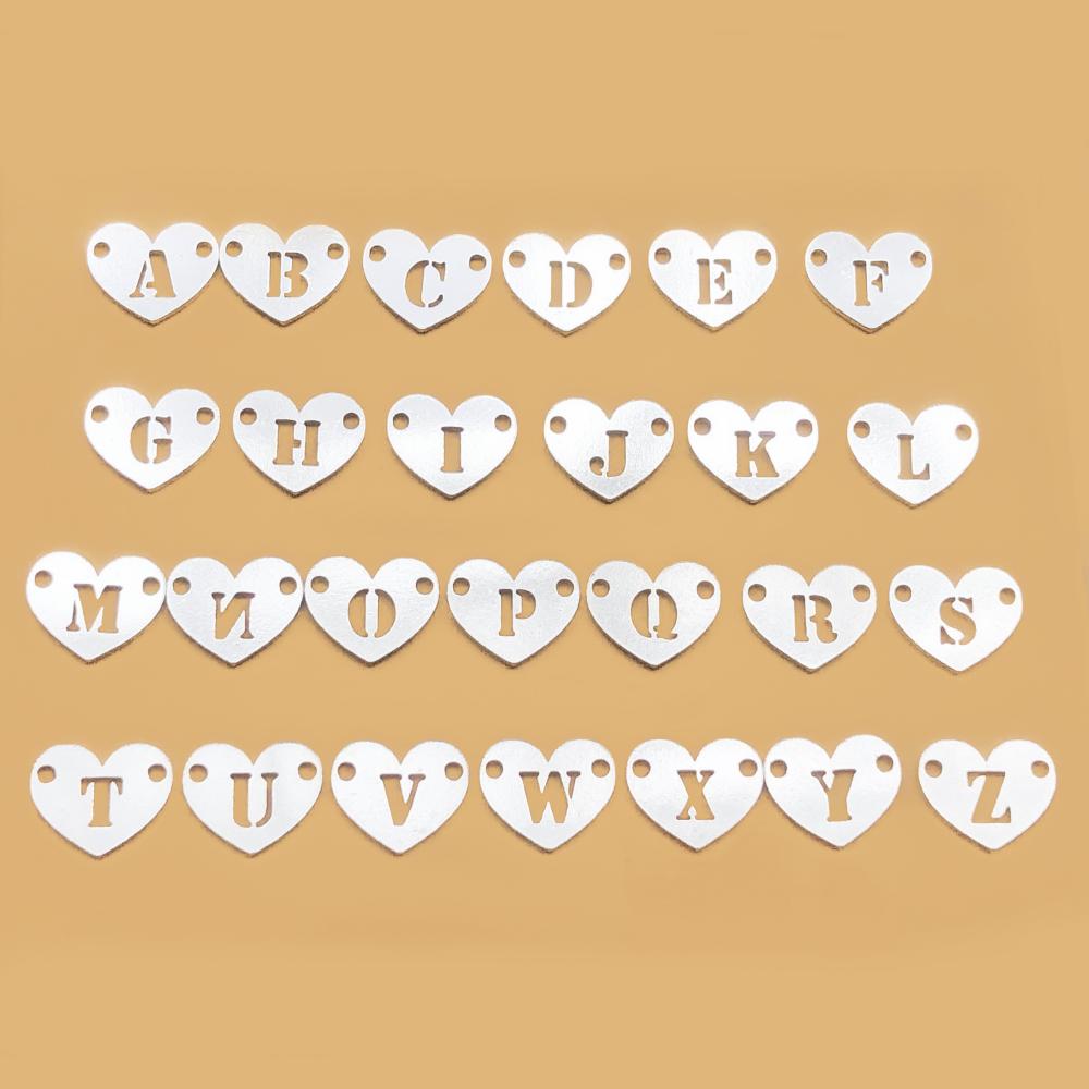 New S925 Sterling Silver Initial Alphabet Heart Connector Letter Charms for Permanent Jewelry Making
