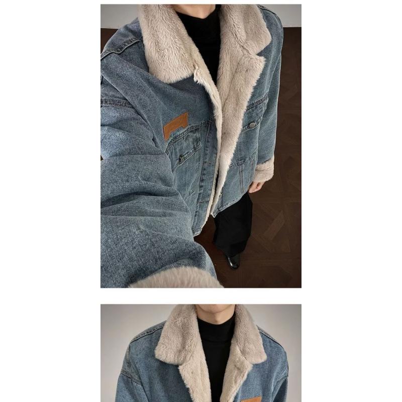 Men's Trendy Japanese-Style Thickened Lambswool Denim Jacket