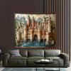 1pc Vintage Polyester 2D Castle Tapestry Wall Hanging Decor Montevideo Medieval Castle Design Universal for Living Room Bedro