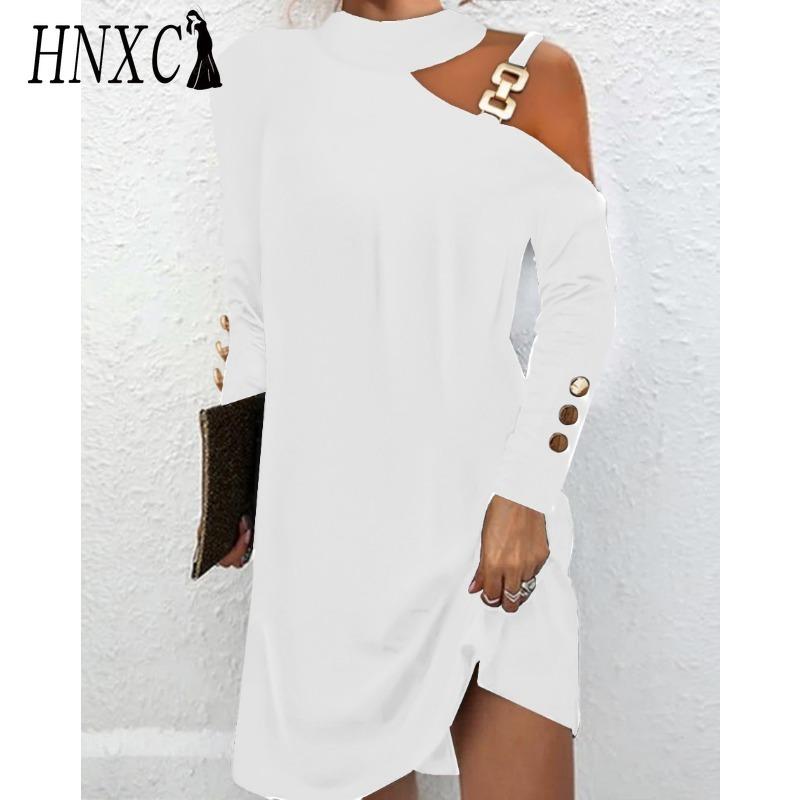 

HNXC Женская мода весна осень однотонный принт с длинным рукавом и высокой талией повседневные платья XXXL белый