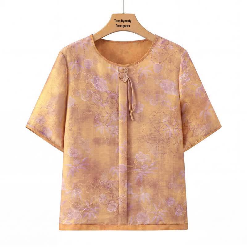 Grand Tang Lady New Chinese Style Summer T-Shirt for Mid-Aged Women XL