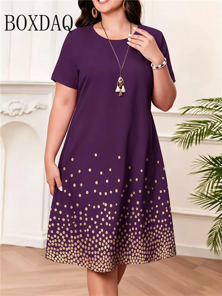 Summer Women Short Sleeve Dress Fashion Elegnat Women's Print Loose Plus Size Dresses