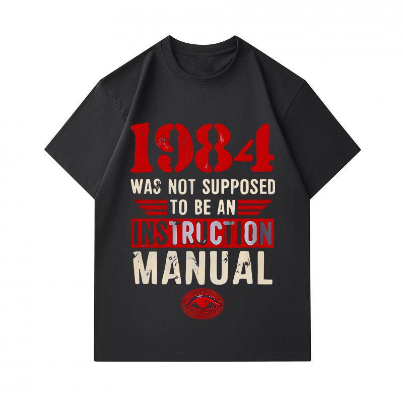 Men's 100% Cotton Crew Neck Short Sleeve T-Shirt, 1984 Not An Instruction Manual Novel Graphic Casual Comfortable Tee for Daily Wear