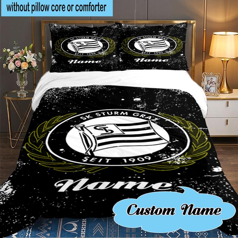 Custom Name Sturm Graz Crest Emblem Bedding Set 3pcs, Bedding Set Including 1pc Duvet Cover And 2pcs Pillowcases for Bedroom, Dormitory Gift
