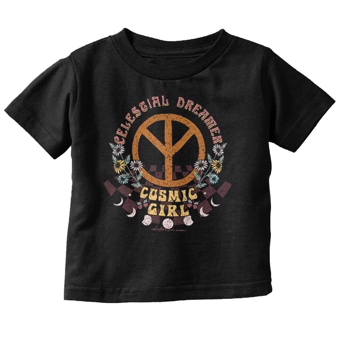Cosmic Girl Celestial Dreaming Peace Sign Toddler Girl Youth T Shirt For Kids L