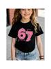 Girls Cute Star Pattern Number 67 Print Short Sleeve Tee Breathable Cotton Perfect for Birthday  Daily Outfitstk0058