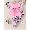 Camouflage Spliced Girls Set, Bow Front Long Sleeve Peplum Top & Camo Print Trousers Spring Summer Outdoor Outfit
