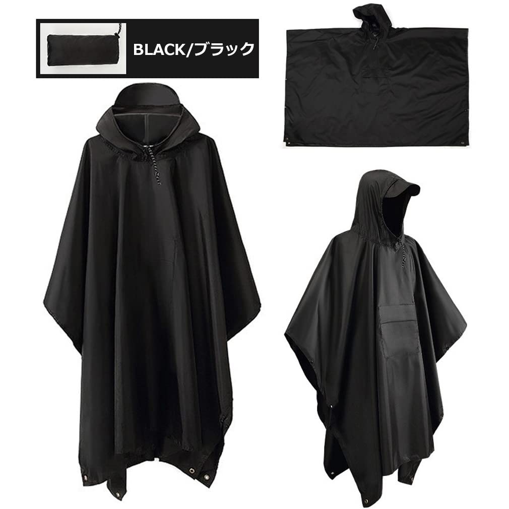 KAKELO Rain Solid Simple Design Men's 3-Way Poncho, Color, (Black)