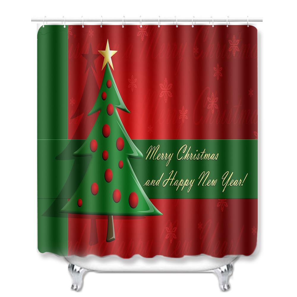 Christmas Shower Curtain Floor Mat Combination Four-Piece Set Bathroom Toilet Carpet Shower Room Mat Foot Mat