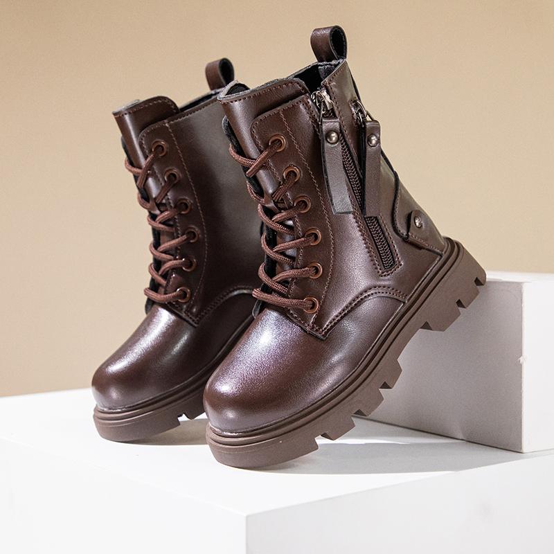 

Baby Girls Autumn/Winter Fashion/Soft New Retro Zipper Thick-soled Boots Kids Elegant Princess Lightweight Cute Short Boots 27Insole16.5cm коричневый