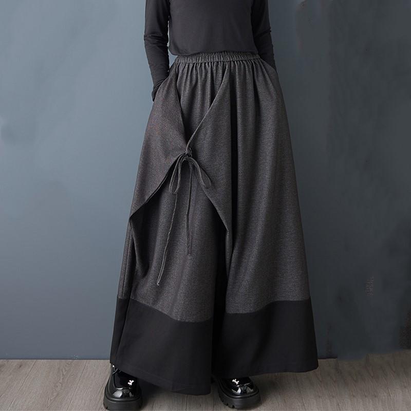 

Хлопок больших размеров Винтаж с высокой талией Повседневные свободные длинные Весна осень Широкие брюки-юбка Женские брюки