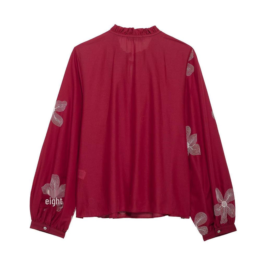 2025 Spring Women's Embroidered Long-Sleeve Round Neck Shirt