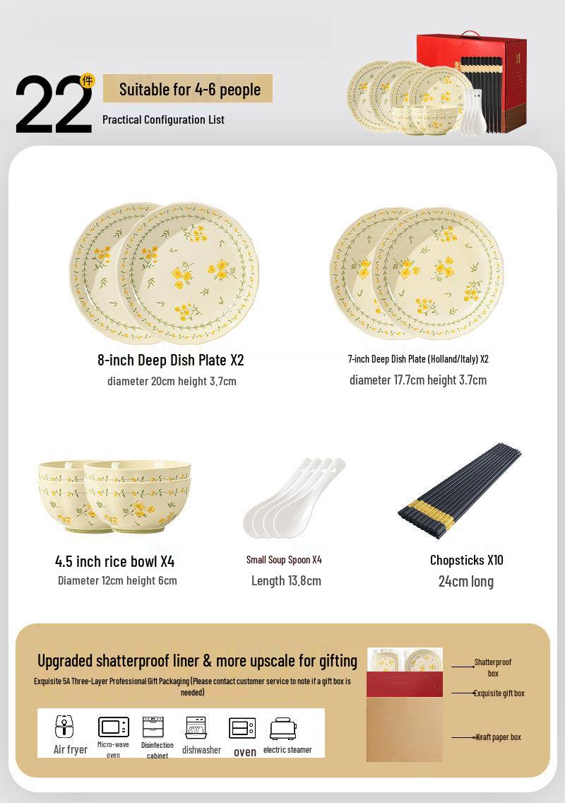 2026 New Cream Style Ceramic Dishware Set: Bowls, Plates & Chopsticks
