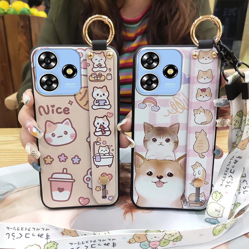 Dirt-resistant Wristband Phone Case For ZTE Blade A73 4G/V50 Smart Anti-knock Cartoon Wrist Strap Phone Holder Soft Case