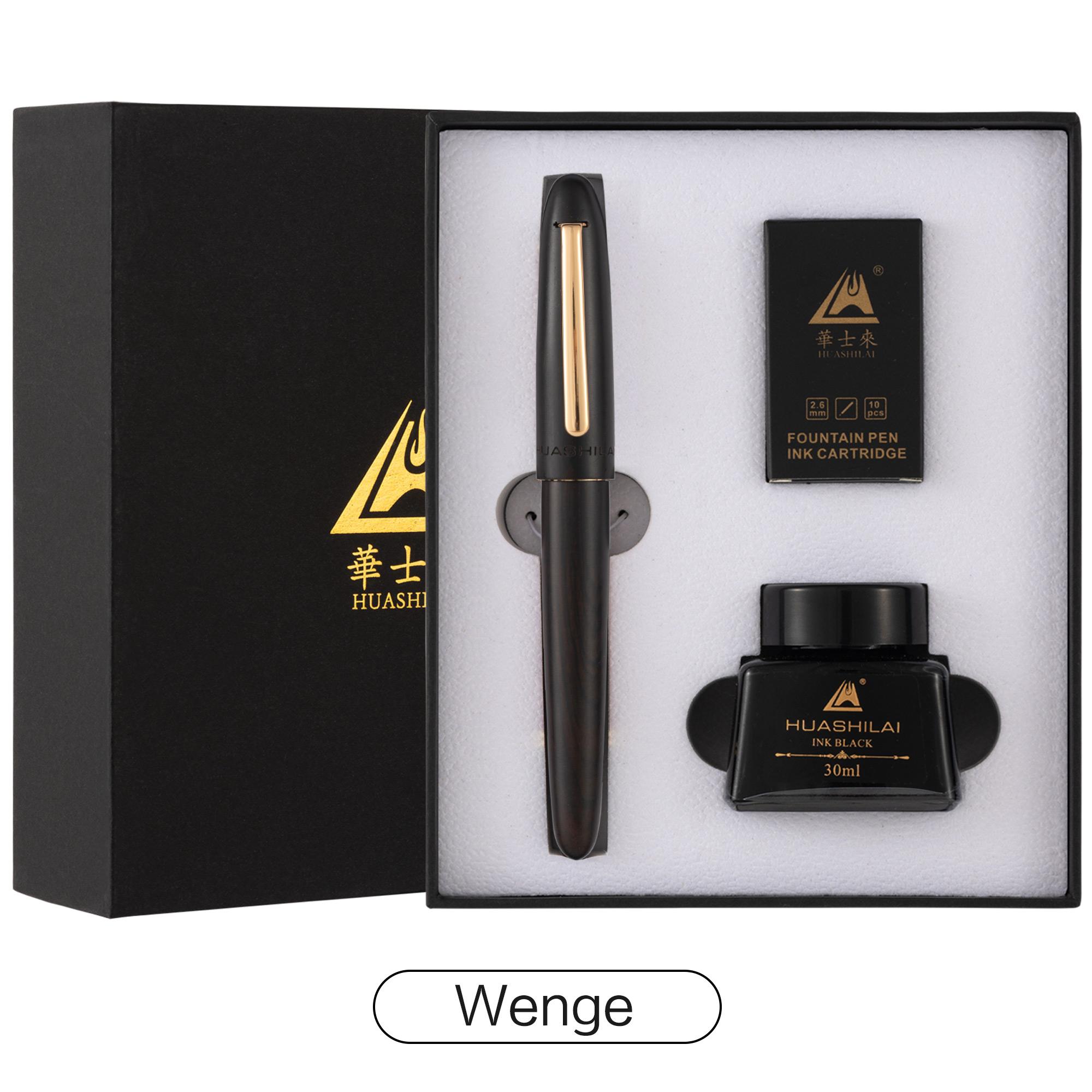 

Luxury 24K Gold Plated Fountain Pen Set 0.7mm Nibs Pure Wood Rotating Cap 30ml Ink Holiday Gifts Office Supplies F венге кольору