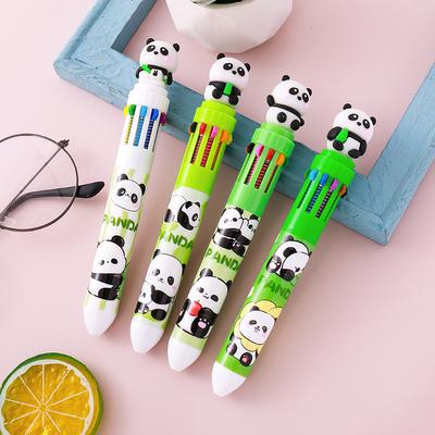 4pcs 0.5mm Panda Ten Color Ballpoint Pen Creative Cartoon Silicone 10 Color Ballpoint Pen Cute Click Multi-Color Pen Account Pen