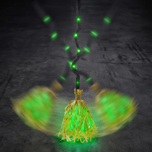 DR.DUDU 35 Animated Witch Broom Halloween Decoration with Sound Touch Activated Walking Broomstick with Green LED Light Spooky Dancing Magic