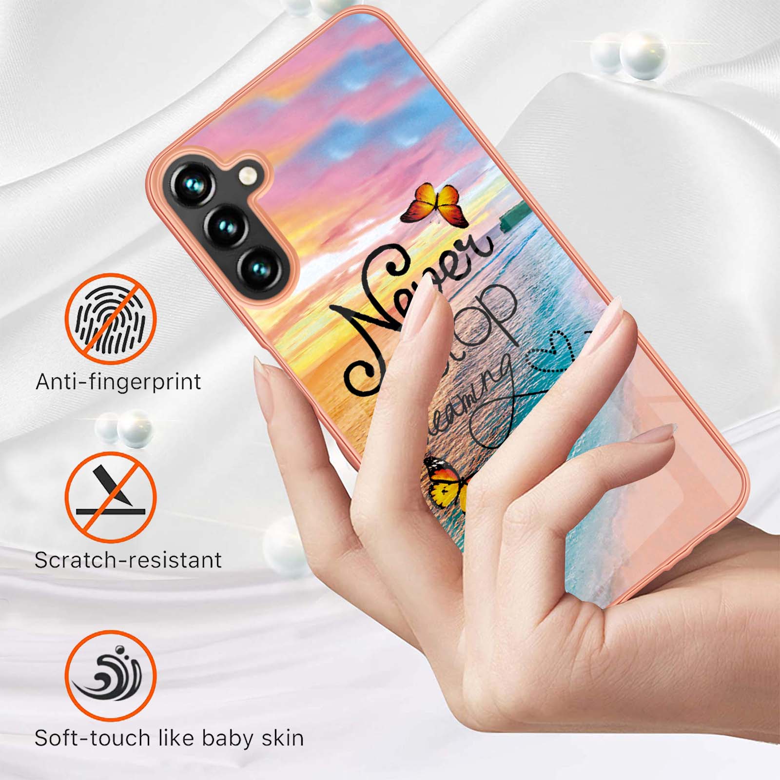 

For Samsung Galaxy A54 5G Case with IMD Marble Flower Pattern TPU Mobile Back Cover Never Stop Dreaming