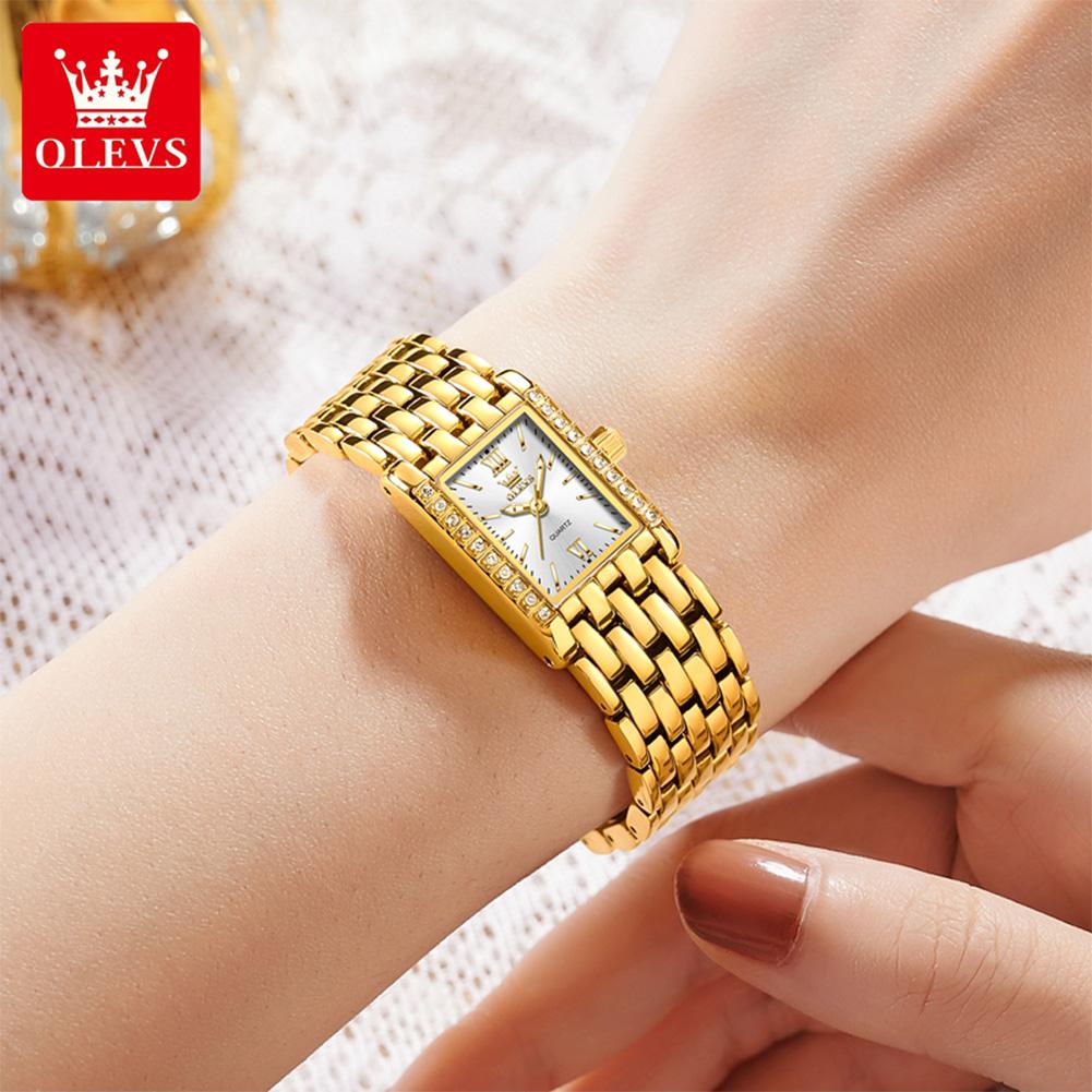 OLEVS 3700 Elegante Mode Gold Damen Uhren Edelstahl Quadratisch Quarz Uhr Wasserdicht Damen Uhr Original Neu Reloj
