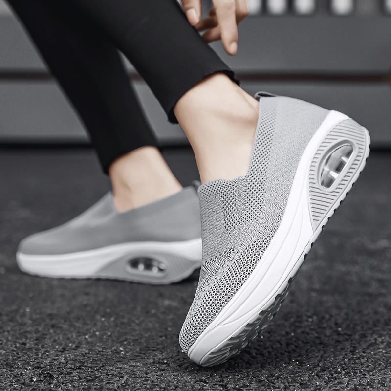 Women Slip on Walking Shoes Air Cushion Sneakers Pink Grey Black Blue Elevator Platform Orthopedic Socks Shoes Plus Size