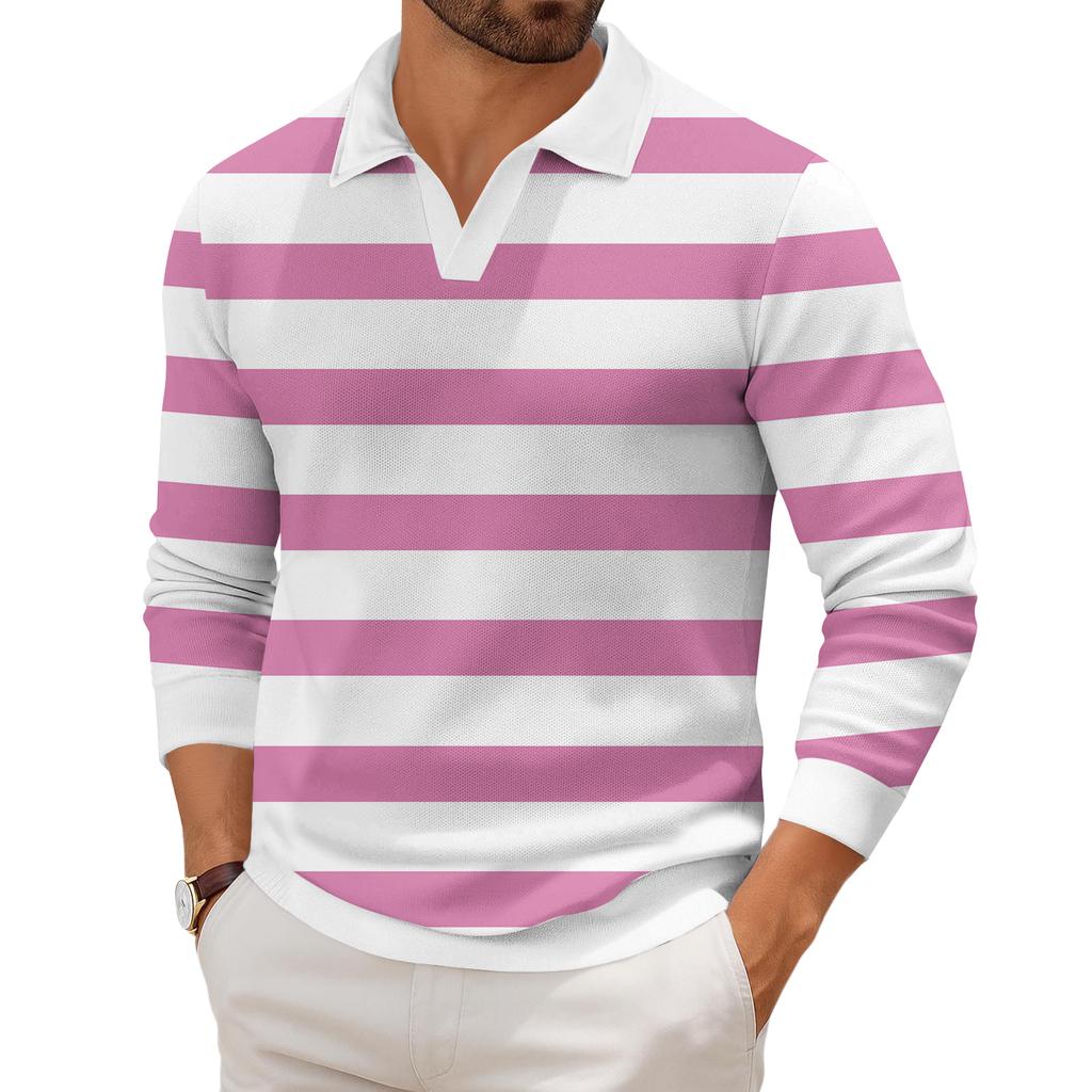 Pánské ležérní módní tištěné klopové pletené spodní tričko s dlouhým rukávem