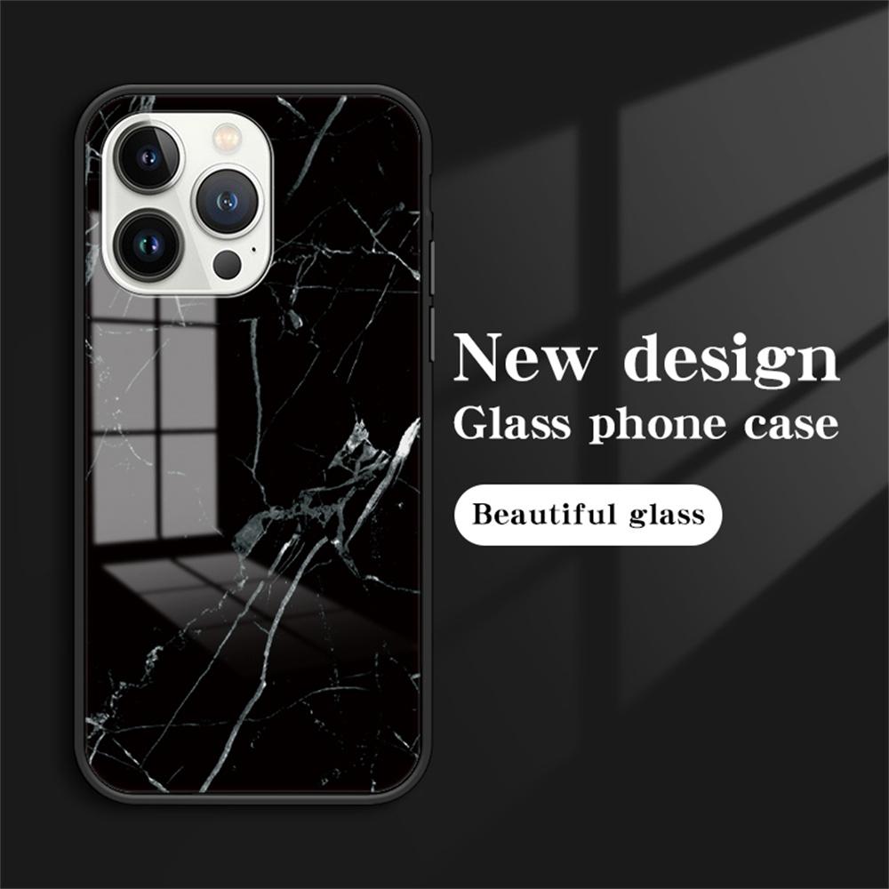 For iPhone 16 Pro Case Marble Pattern Tempered Glass+PC+TPU Protective Phone Cover