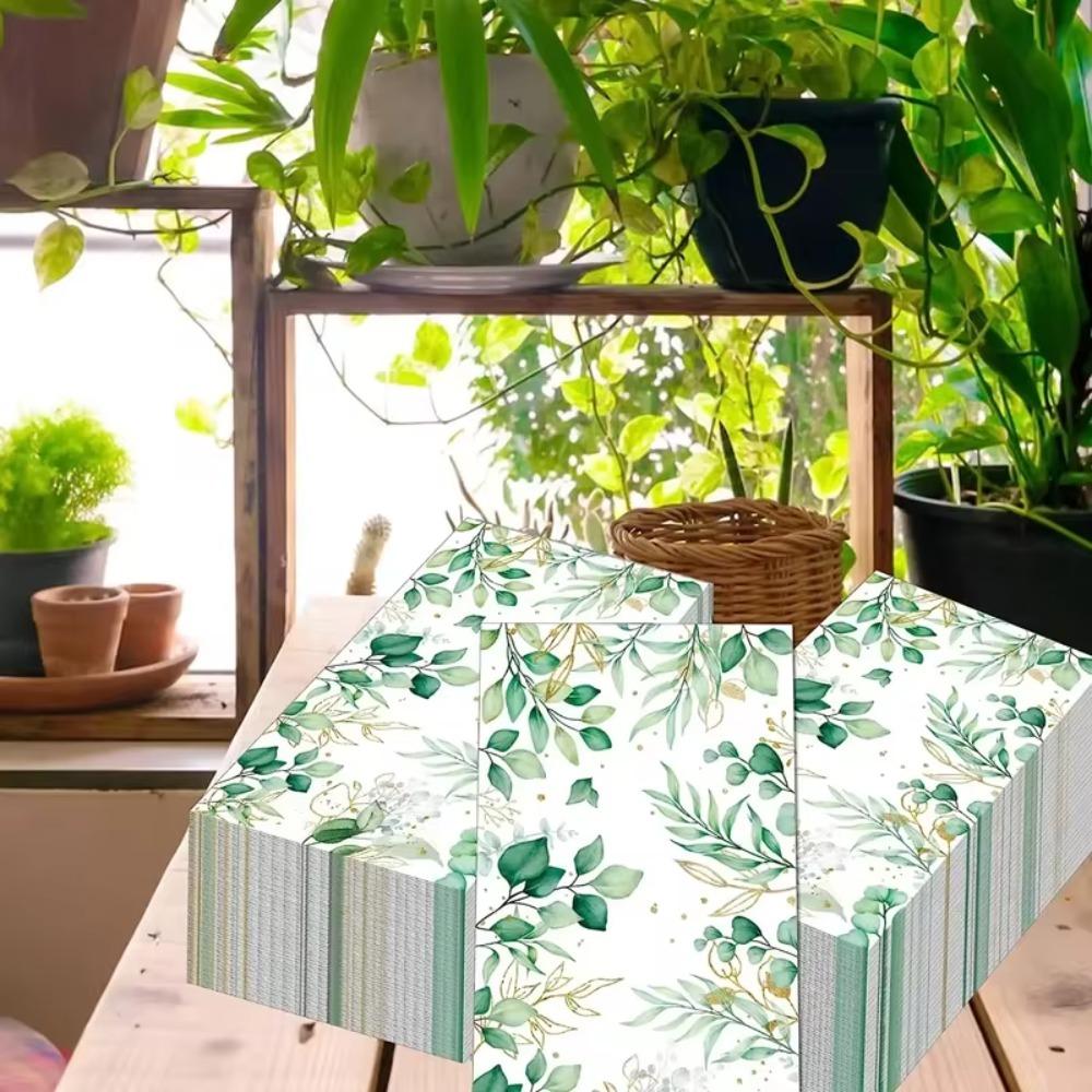 40pcs Green Plant Printed Party Paper Towel 33*33cm Tissue Eucalyptus Paper Napkins  Restaurants