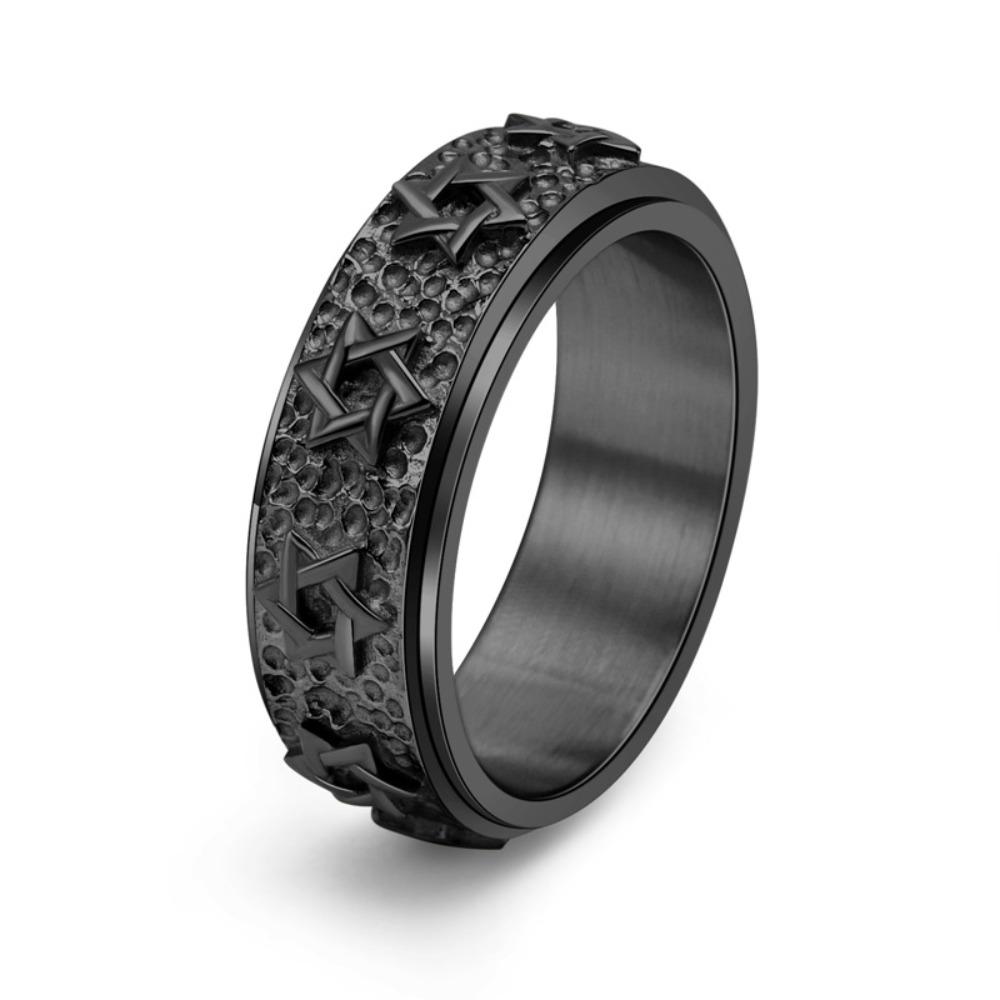 Vintage Titanium Steel Hexagram Rotating Ring Trendy Gothic Men Jewelry