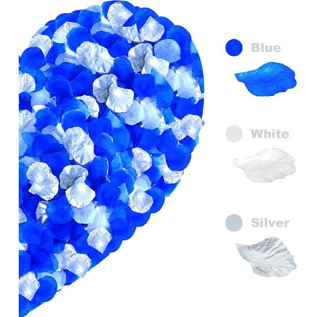 1200 Pcs Rose Petals,Blue White Silver Rose Petals Decoration Silk Rose Petals for Romantic Night for Her Set Wedding Party Flower Girl Petals Fake