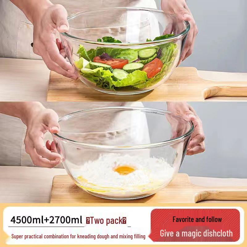 Large-Capacity Glass Washbasin: Thick, Transparent, Multipurpose Bowl for Home Use - Perfect for Filling, Egg Beating, and Vegetable Washing.