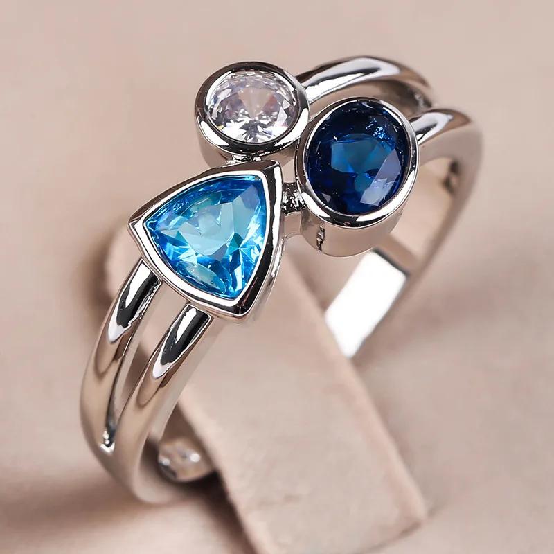 Exquisite, unique, creative and personalized new irregular three-color stone ring 10