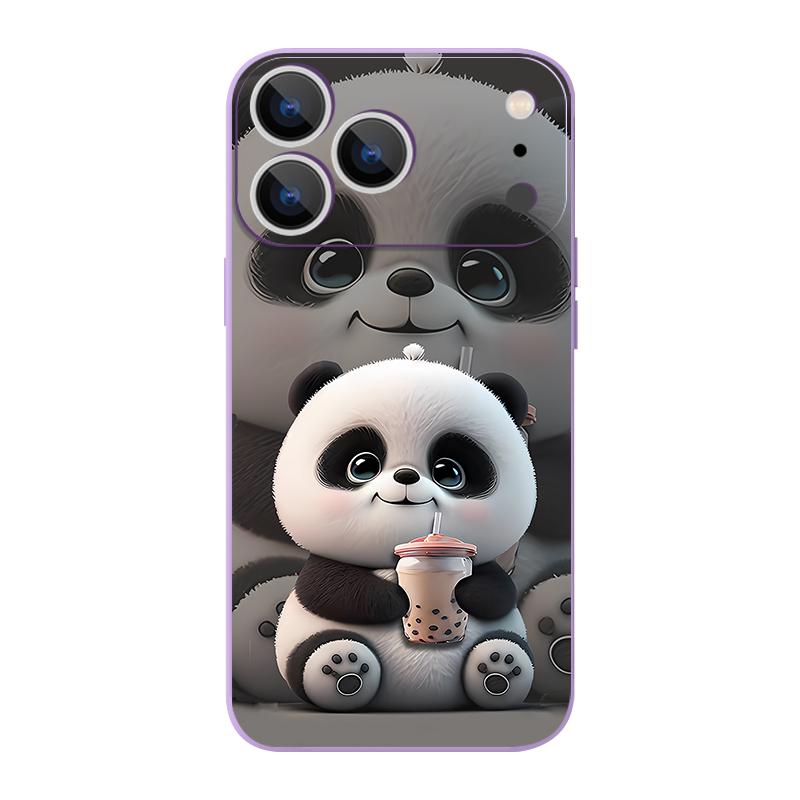 For iPhone 17 Pro Max Case Milk tea-drinking Panda Magnetic For Magsafe Silicone Cover For iPhone 16 Pro Max Funda iPhone 15 14 13 12 11 16E Air