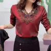 Vintage Fashion Floral Diamonds T-shirt  Spliced Hollow Out Women's Spring Autumn Elegant V-Neck Pullovers
