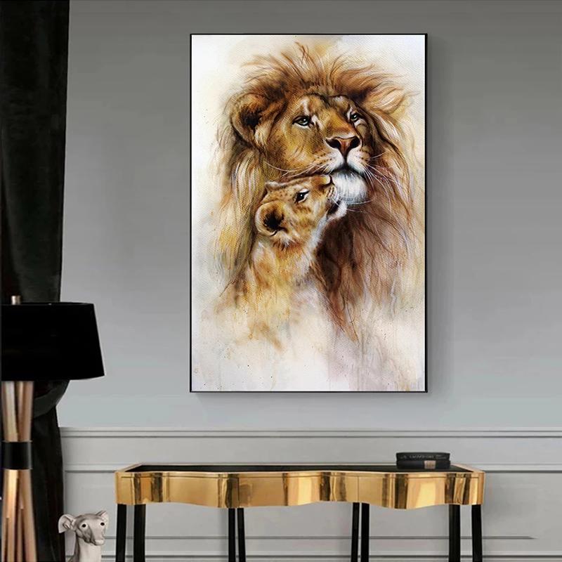 Skandinaviska Lions Head to Head Gul lejoninna Canvasmålning Posters Prints Väggkonstbilder för vardagsrumsinredning Cuadros