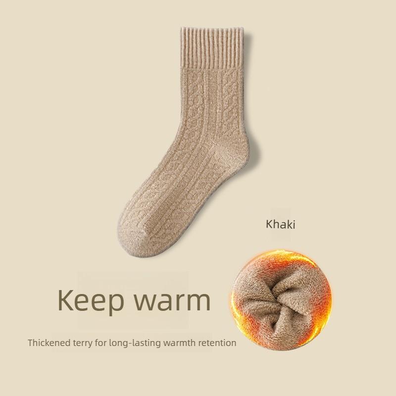 Female Autumn and Winter Plus Velvet and Thick Hair Ring Warm Not Frozen Feet Sleep Tube Socks