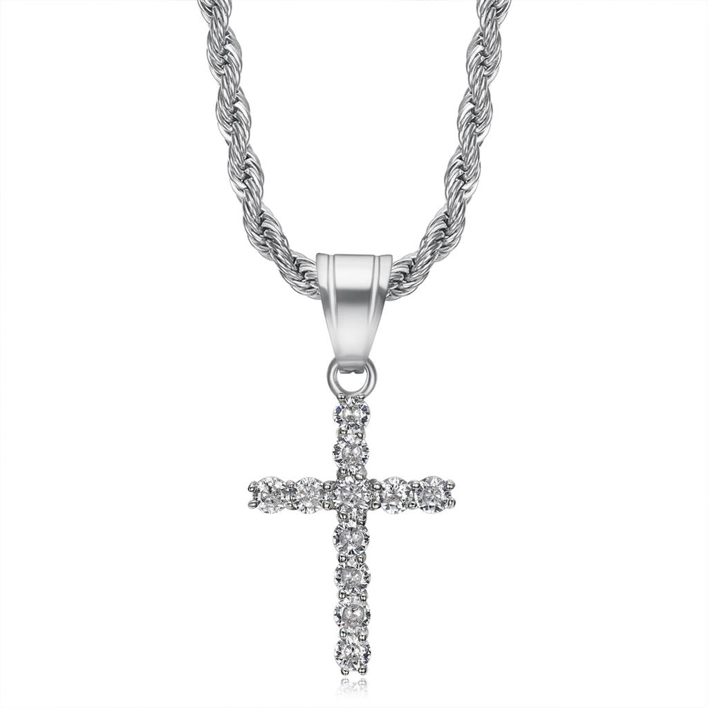 2026 Jewelry Fashion Trend Inlaid Zircon Cross Pendant Necklace Men's Party Jewelry Accessories