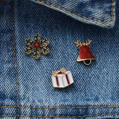 New Christmas Versatile Brooch Snowflake Bell Painted Oil Women's Three-piece Combination Brooch