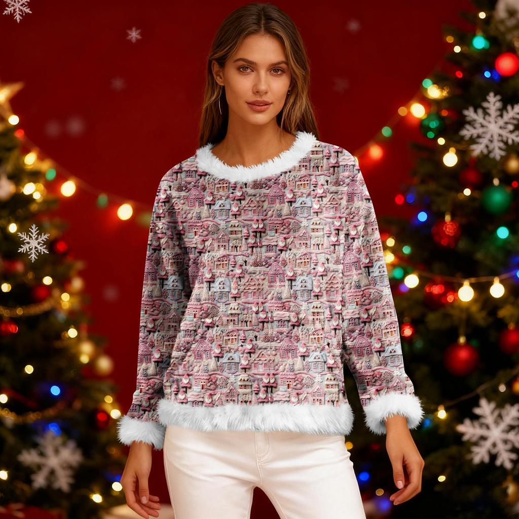 Women's Casual Fleece Sweatshirt  Long-Sleeve Round  Neck Casual Comfortable Loose-Fit Lightweight Women's Flannel Sweatshirt