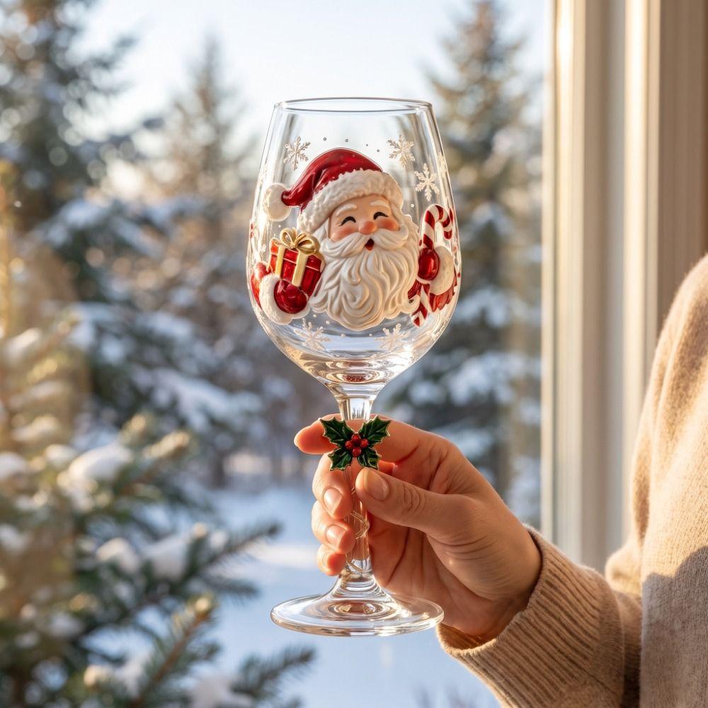 Santa Claus Clear Stemmed Cup Snowman Glass Goblet Decorative Christmas Wine Glass Gift