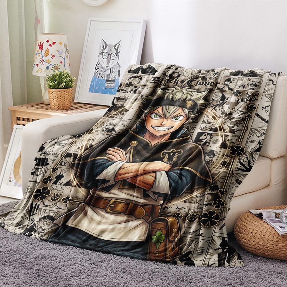 1PC Black Clover Patterned Flannel Blanket Suitable For All Seasons For Home Decor Warmth And Comfort Gifts Holiday Present