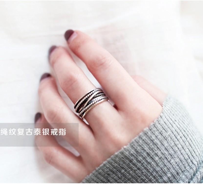 Adjustable Modern S925 Sterling Silver Twisted Ring Retro Fashion For Men And Women
