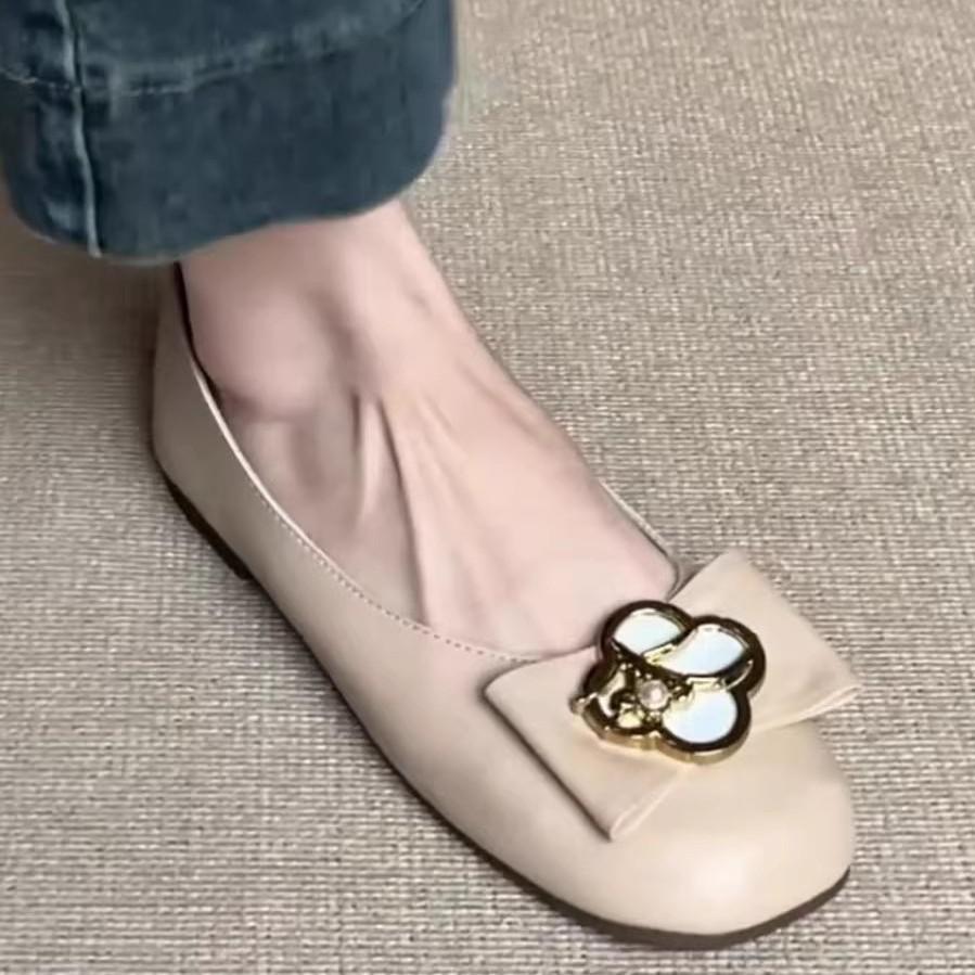 Sheepskin~ Leather Super Soft Light Mouth Single Shoes Women's 2025 New Summer Ballet Doudou Shoes Versatile Flat Grandma Shoes