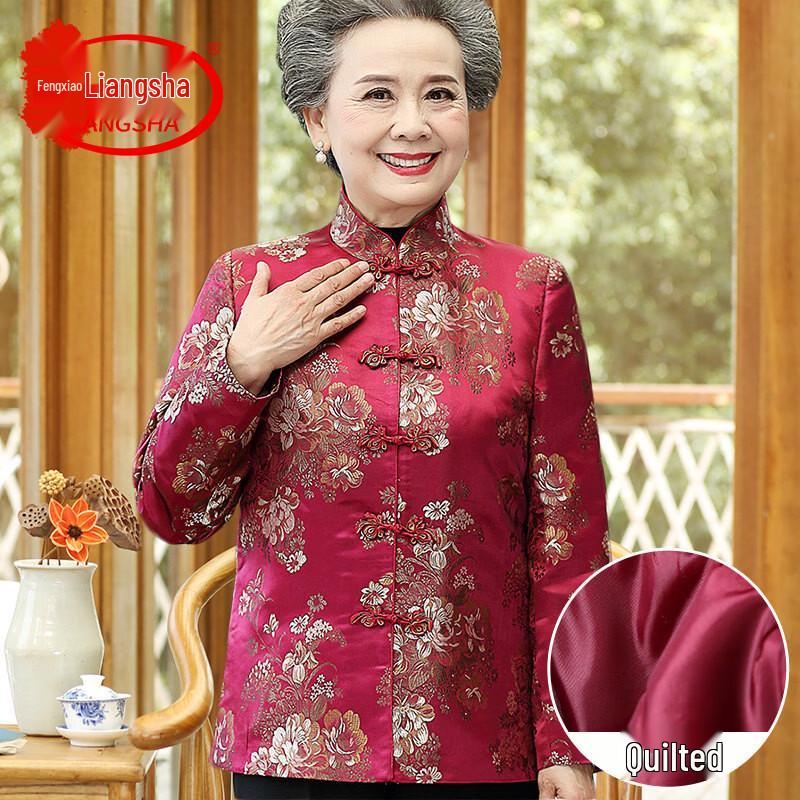 LangSha Elderly Women s Floral Padded Tang Suit Jacket 3XL