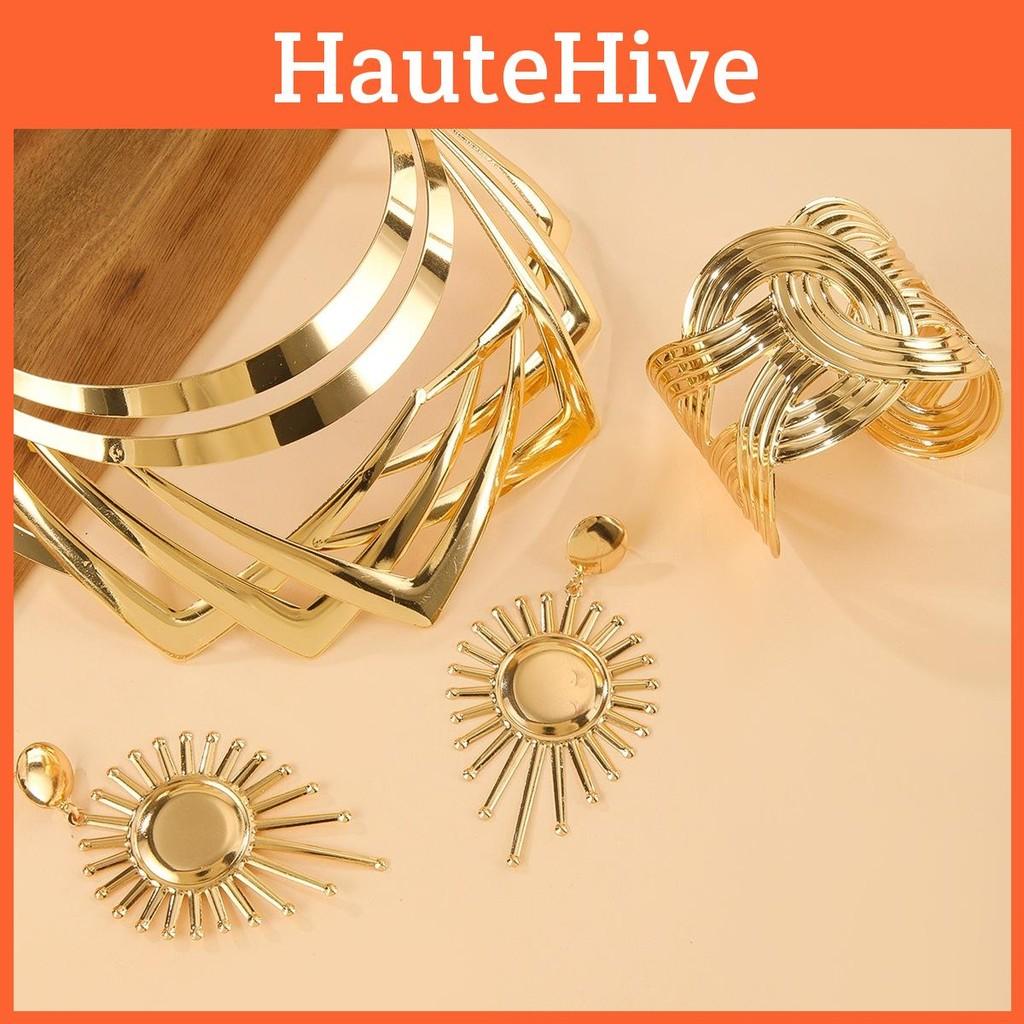 Stylish Jewelry Summer Set With Gold Finish Pendant Earrings Bracelets And Necklaces All For